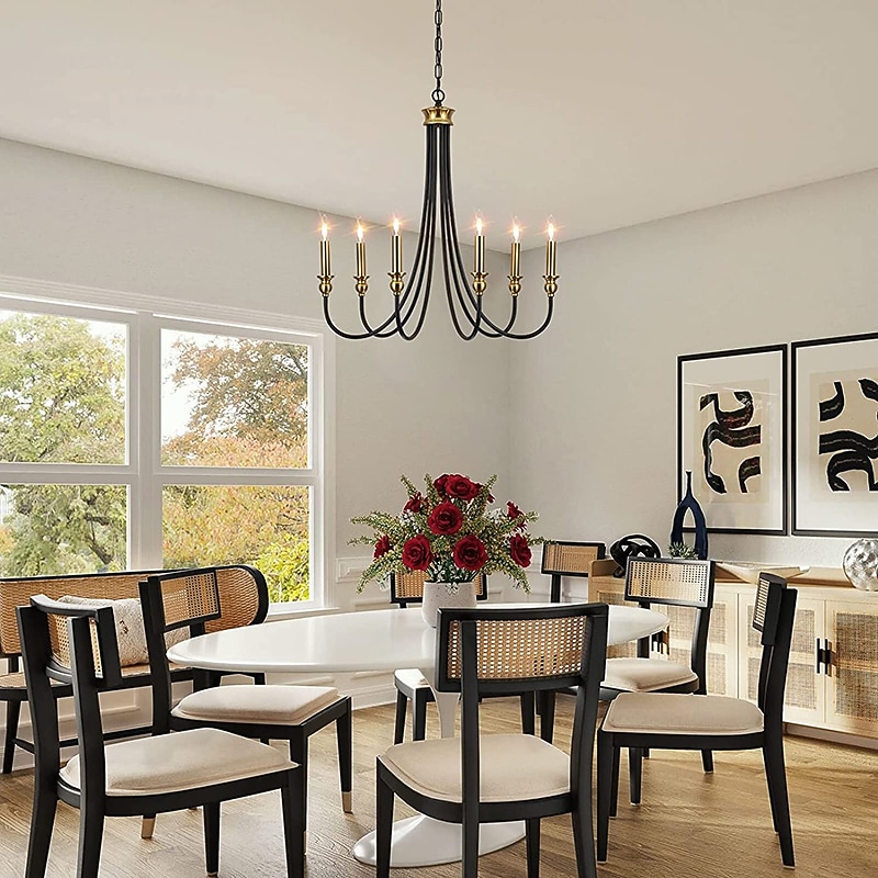 Candle Style Chandelier 6-Light 26" Simple Classic Traditional Pendant Light, Kitchen Island Ceiling Light Fixture for Entryway, Hallway, Dining Room Foyer2