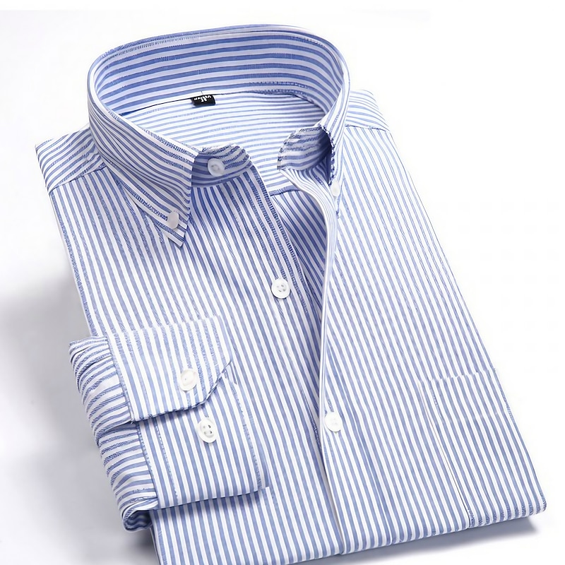 Men's Dress Shirt Striped Shirt Button Down Shirt Oxford Shirt Stripes and Plaid Wedding Office & Career Pink Blue Light Purple Light Grey Long Sleeve Shirt Collar All Seasons Clothing Apparel Buckle