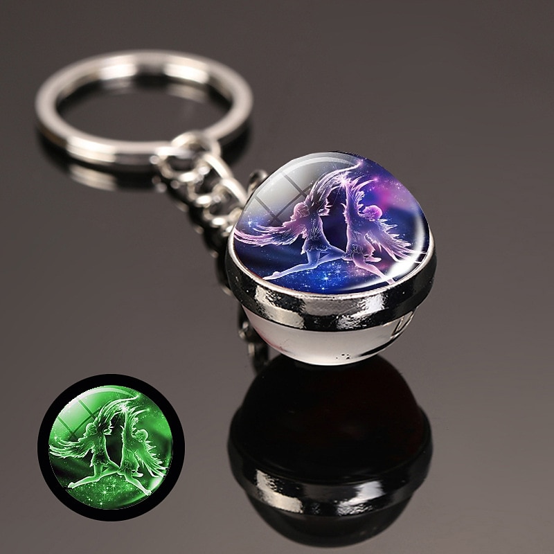 12 Constellation Luminous Keychain Glass Ball Pendant Zodiac Sign Keychain Glow In The Dark Key Chain Holder Men Women Birthday Gifts3