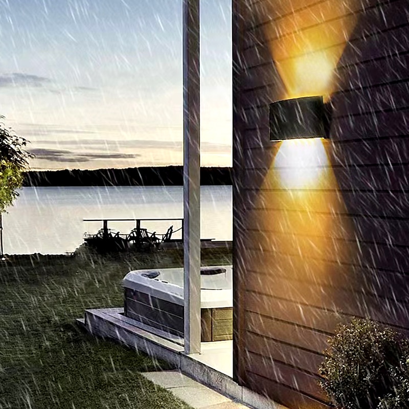 LED Outdoors Wall Lamp 2W 4W Up/Down Lighting Indoor Double-Head Curved Waterproof IP65 Wall Lamp Modern Bedroom Lamp Warm White Light AC85-265V2