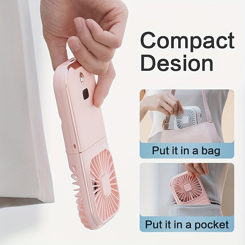 5-in-1 Mini Portable Fan – Foldable Wearable USB Fan with 3000mAh Battery, 4 Speeds for Neck, Handheld, or Desk Use2