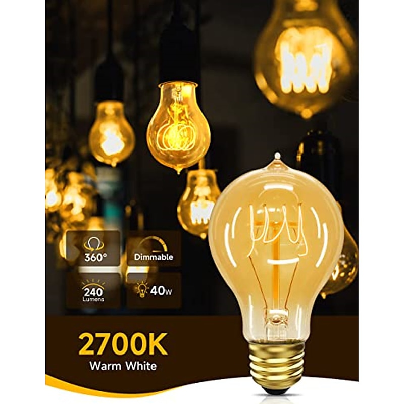 6pcs 4pcs Dimmable Edison Bulb E27 220V 40W A19 Retro Ampoule Vintage Incandescent Bulb edison Lamp Filament Light Bulb Decor3