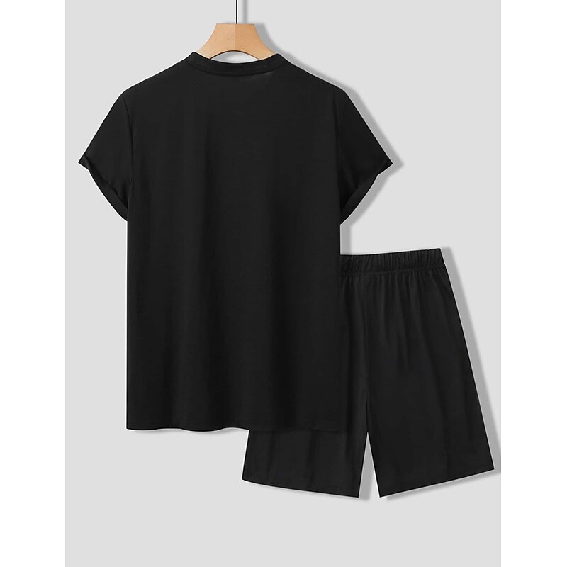 Men's Tee & Drawstring Waist Shorts 2 Pieces Outfits Short Sleeve Crewneck Summer Color Block Striped Fashion Sport Casual 2 Piece Vacation Casual Daily Wear Black Wine Green Top Tee for Men2