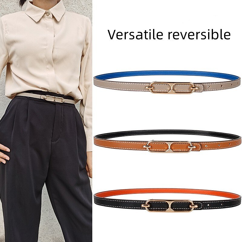 Women's Reversible Belt PU Leather Metal Bucke Eyelet Casual Formal Party Work Black Brown Gray2