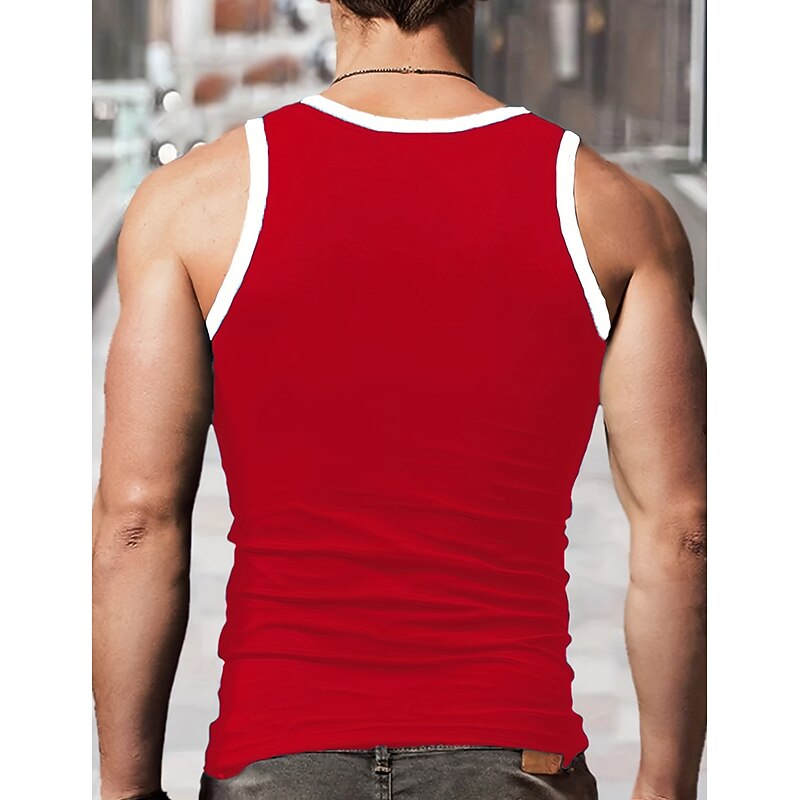 Men's Tank Top Sleeveless U Neck Summer Color Block Fashion Designer Muscle Outdoor Going out Gym Black Red Royal Blue Top Tee for Men4