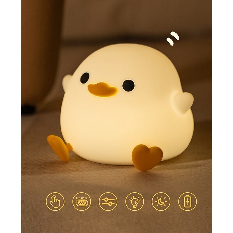 LED Cute Bean Duck Night Light Cute Animal Silicone Nursery Night Light Rechargeable Table Lamp Bedside Lamp with Touch Sensor for Bedrooms Living Room