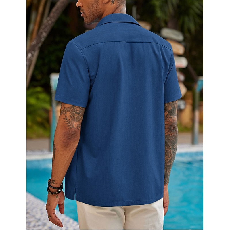 Men's Shirt Summer Shirt Casual Shirt Beach Shirt Button Up Shirt Black White Dark Blue Gray Short Sleeve Plain Lapel Vacation Daily Clothing Apparel Cotton Cotton Blend Fashion Casual Comfortable3