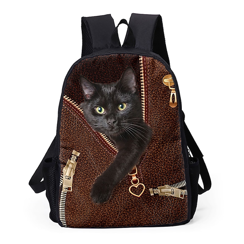 Black Cat Zipper Design Backpack – Cute 3D Animal Print School Bag for Girls, Teens, and Cat Lovers, Large Capacity Lightweight Bookbag for Daily Use Ideal for Back to School or Gifts