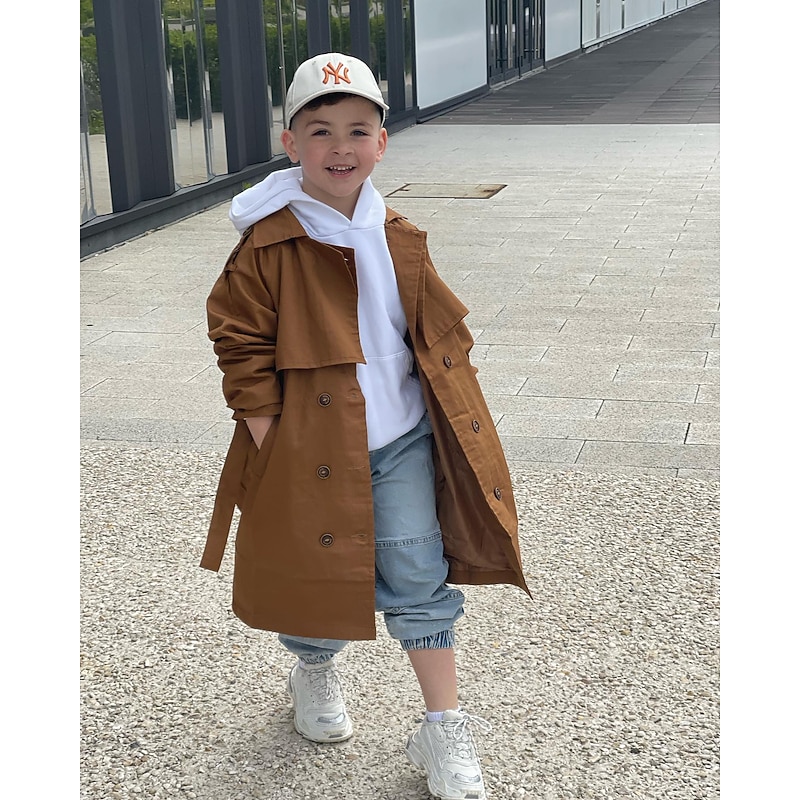 Kids Boys' Coat Long Sleeve Gray Khaki Brown Plain Pocket Winter Active Sport 3-13 Years / Patchwork