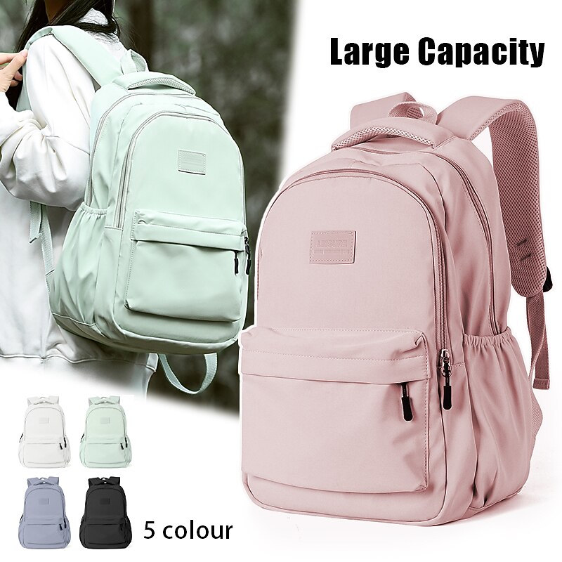 Men's Women's Minimalist Light Grey Backpack with Multiple Compartments - Perfect for School, Work, and Travel