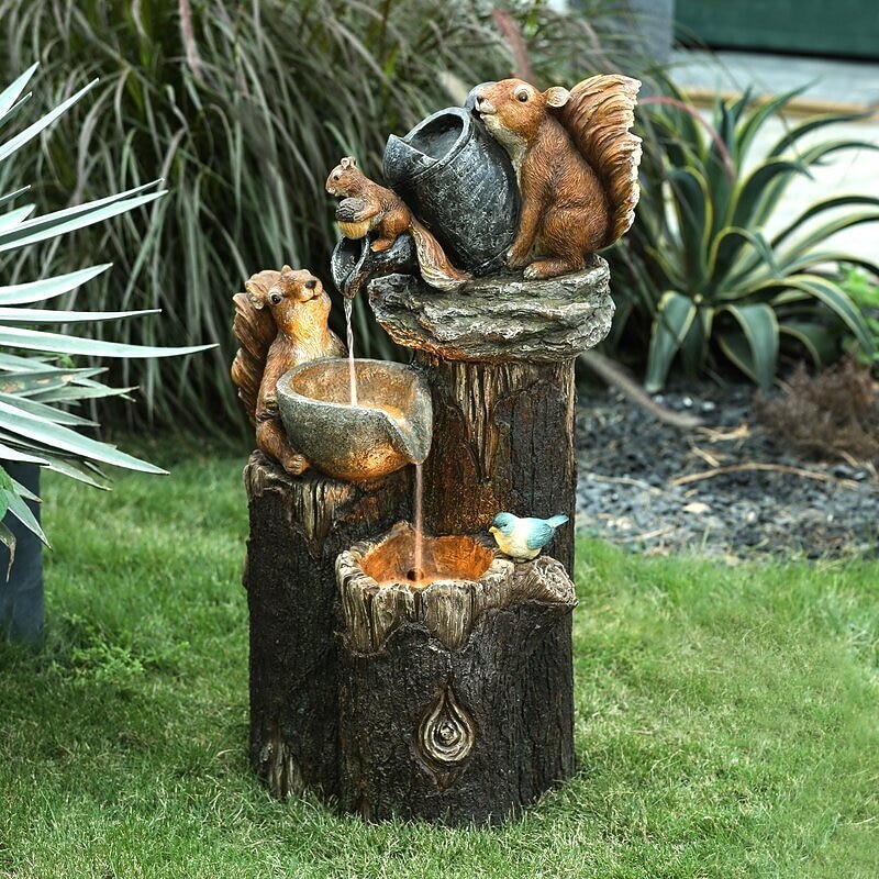 Garden Statue Solar Lights Animal Landscape Lights  Led Garden Lights Resin Duck Squirrel Water Fountain Statue for Outdoor Patio Decor3