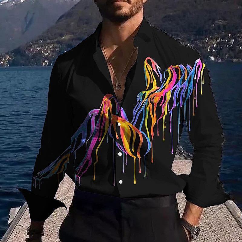 Men's Gradient Shirt Button Up Shirt Long Sleeve Fashion Streetwear Designer Outdoor Casual Daily Fall & Winter Turndown Print Black White Yellow Red Green2