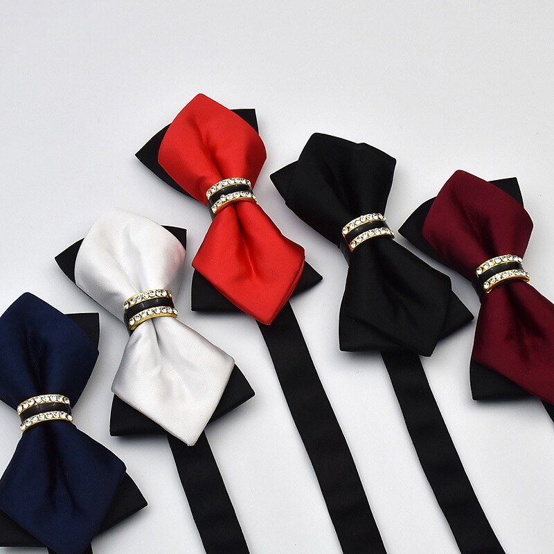 Men's Bow Tie Neckties Bowtie Pre-Tied Adjustable Rhinestones Bow Plain Wedding Birthday Party3