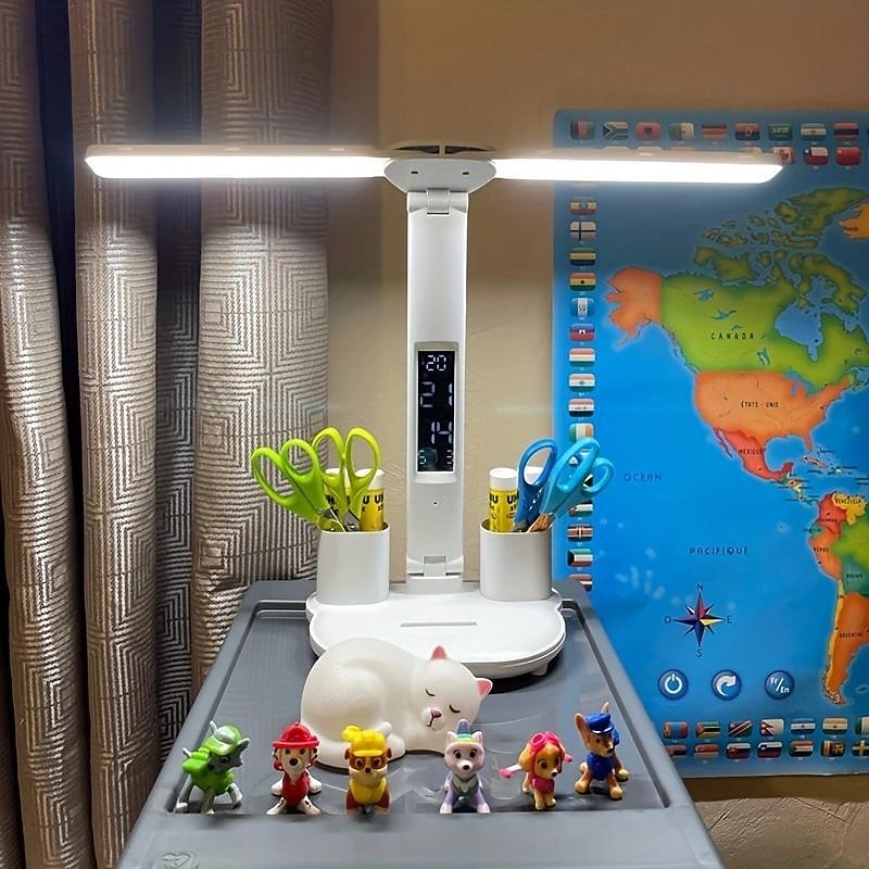 Table Lamp LED Double-headed Multifunction Foldable Touch With Calendar Clock USB Desk Lamp For Bedroom Bedside Reading Light2