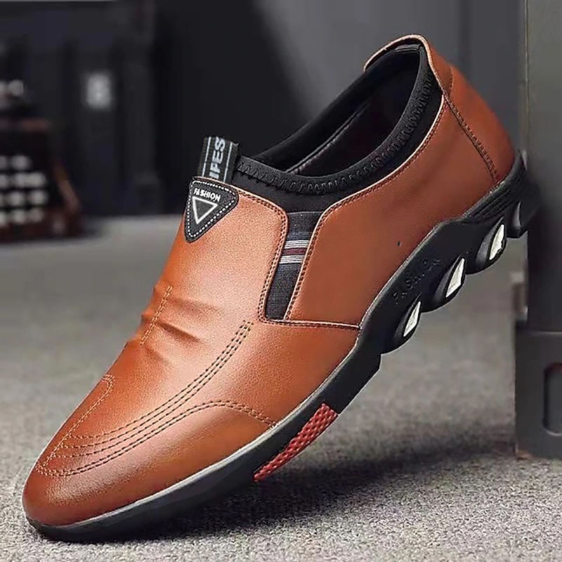 Men's Slip-On Casual Loafers – Brown Faux Leather Breathable Walking Shoes with Flexible Sole – Lightweight Fashion Sneakers for Daily Wear & Travel