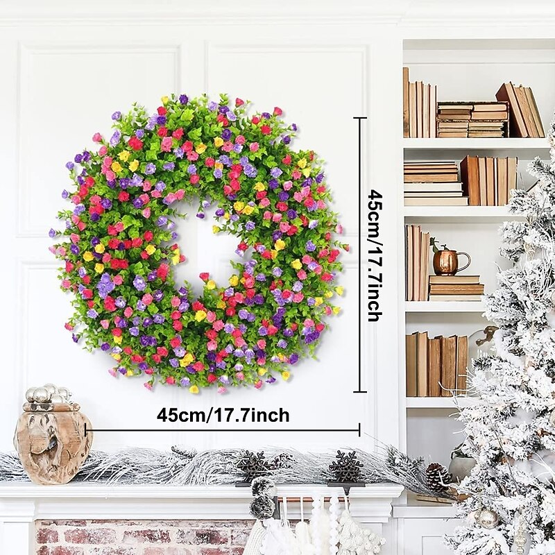 Artificial Flower Leaves Wreath, Green Leaves Wreath, Round Wreath For Front Door Hanging Wall Window Wedding Party Decor 1pc Large 45cm(17in)2