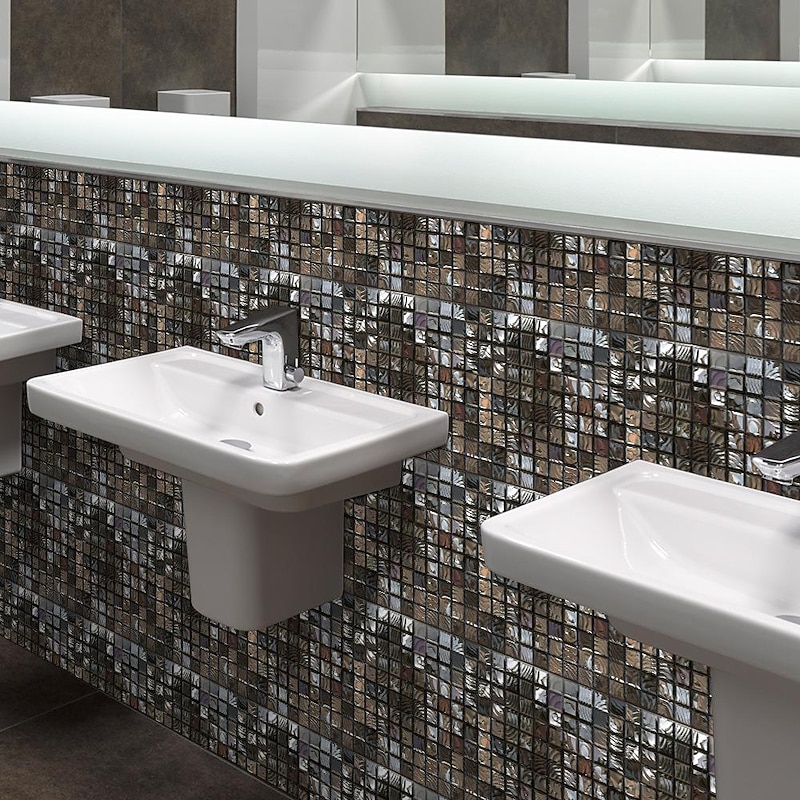 Cool Wallpapers Bathroom Wallpaper 10pcs Mosaic Wall Panel Self Adhesive Tile Sticker Peel and Stick Wallpaper for Home Decor Kitchen Room Waterproof Self-adhesive Wall Decor Wall Mural