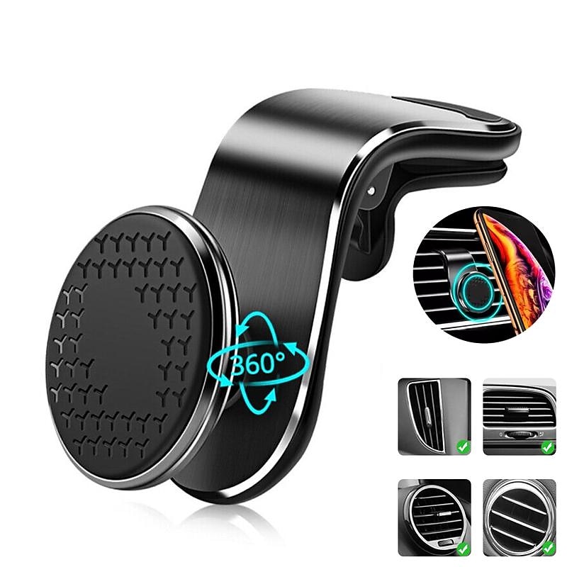 Magnetic Car Phone Holder, Universal Air Vent Mount, GPS Bracket for iPhone Samsung Huawei, 360° Rotation