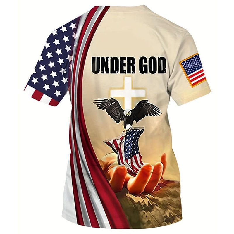 Men's Graphic Faith National Flag T Shirt Christian T Shirts Short Sleeve T shirt 3D Print Crew Neck Shirt Vintage Fashion Designer Outdoor Daily Sports Red / White Blue Blue-White Spring & Summer3