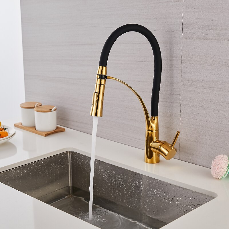 Kitchen Faucet Pull Down Sink Mixer Taps, 360 Swivel Flexible Tube Pipe Brass Taps, Single Handle with Hot and Cold Water Hose3