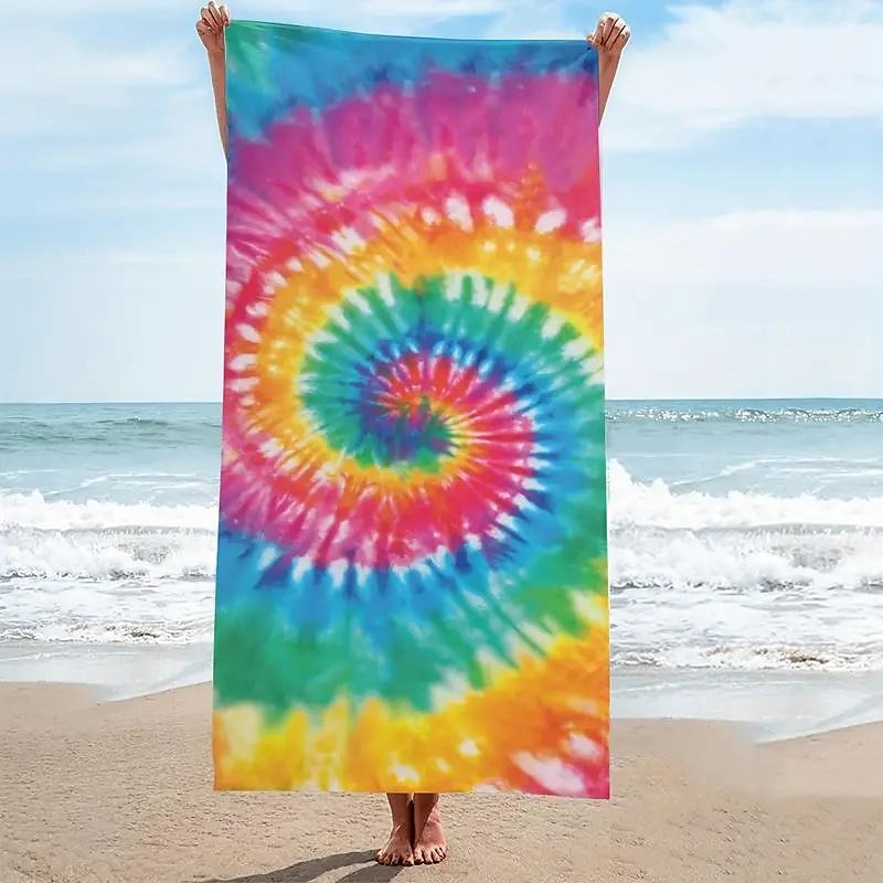 Tie Dye Beach Towel, Sand Free Hippie Color Beach Towels Oversized, Sup Soft Large Bath Towel, Water Absorbent Bathroom Towel for Men, Women, Travel, Swim, Camp, 32 x 64 Inch2