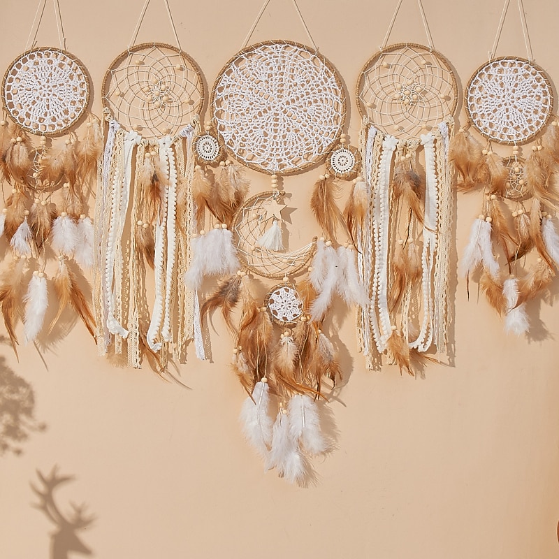 5pcs Large size dream catcher feather hook flower wind chimes decorative wall Hanging Decorative art
