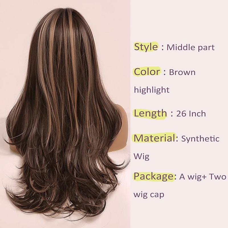 Barbiecore Movie Wigs Blonde Highlight Wigs for Women 26 Inch Long Curly Synthetic Wigs Middle Part Blonde Highlights Hair Wigs Loose Wavy Wigs Heat Resistant4