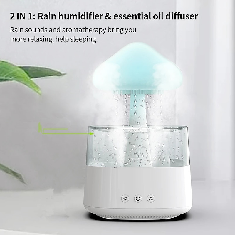 MushroomLED Smart Light Clouds Rain Humidifier Aromatherapy Colorful Lights Usb Connection Meditation Oil Zen Diffuser Night Light4