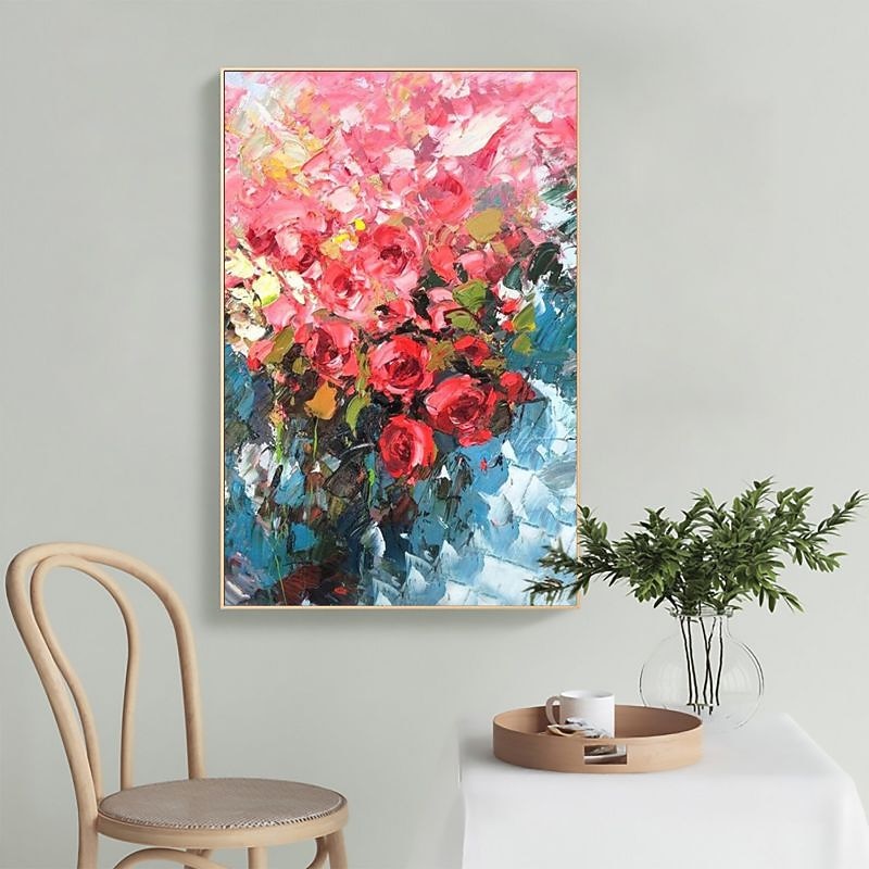 Handmade Oil Painting CanvasWall Art Decoration Abstract Knife Painting Flower Red For Home Decor Rolled Frameless Unstretched Painting3