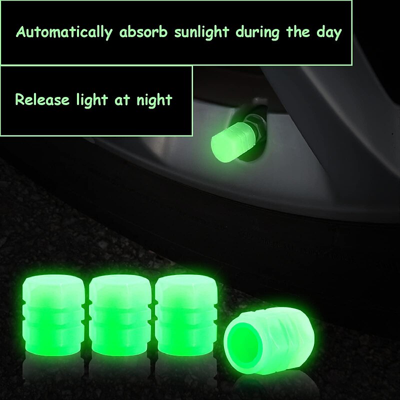 16 PCS Fluorescent Tire Valve Stem Caps, Car Wheel Air Valve Covers Luminous Car Exterior Accessories Cool Noctilucous for Car, Bicycle, Motorcycle, SUV, Truck and Bike3