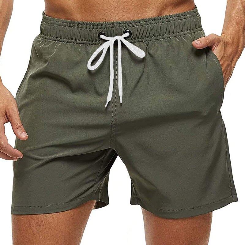Men's Board Shorts Swim Shorts Swim Trunks Shorts with Mesh lining Plain Breathable Quick Dry Surfing Holiday Formal Boho ArmyGreen Black