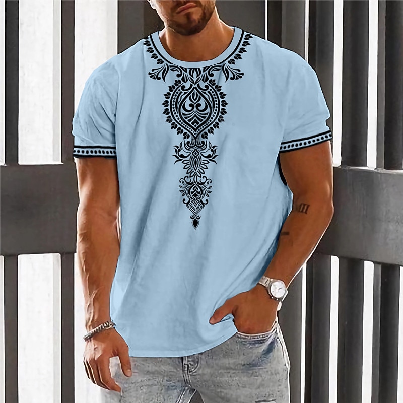 Men's Graphic Tribal T Shirt Short Sleeve T shirt 3D Print Crew Neck Shirt Vintage Fashion Designer Outdoor Daily Sports White Blue Green Spring & Summer Clothing Apparel S M L XL 2XL 3XL3