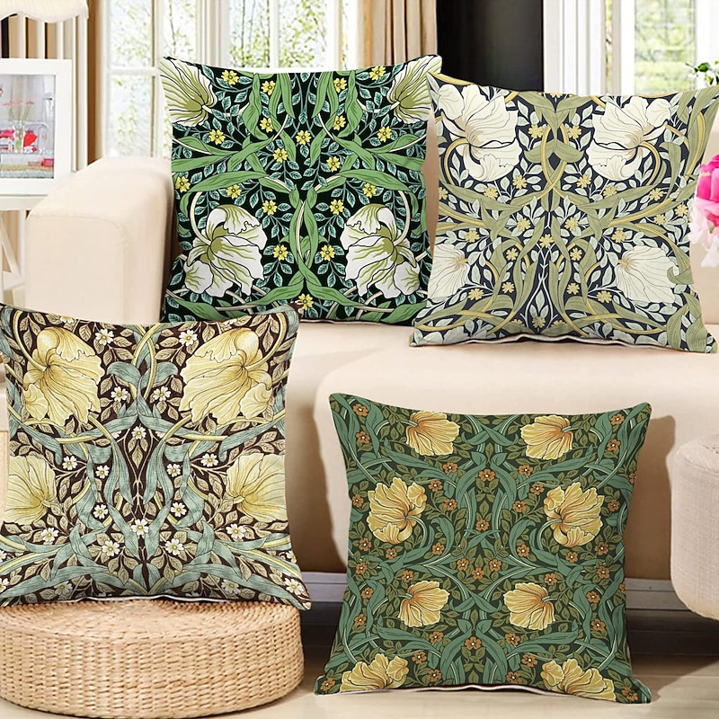 William Morris Double Side Pillow Cover 4PC Floral Plant Soft Decorative Square Cushion Case Pillowcase for Bedroom Livingroom Sofa Couch Chair3
