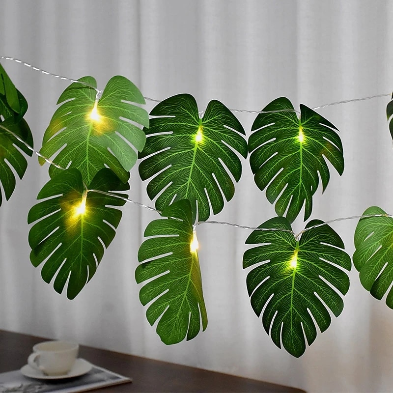 3m 20LEDs Palm Leaf Hawaiian Tropical Party Decor Lights for Home Garden Outdoor Indoor Jungle Seaside Outdoor Camping Party Decorations2