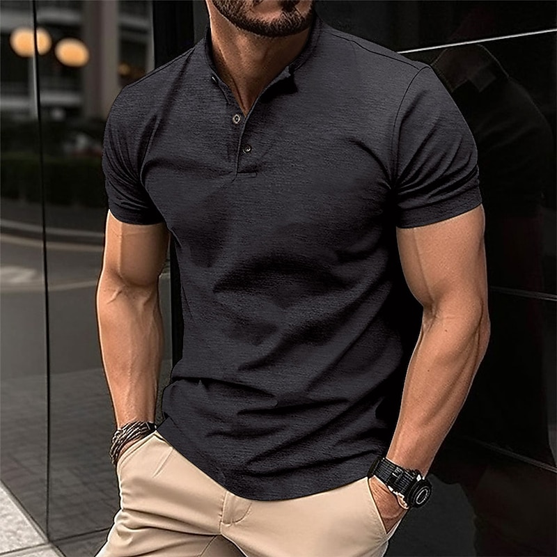 Men's Polo Shirt Golf Shirt Casual Holiday Henley Short Sleeve Fashion Basic Plain Classic Summer Regular Fit Black White Wine Army Green khaki Polo Shirt2