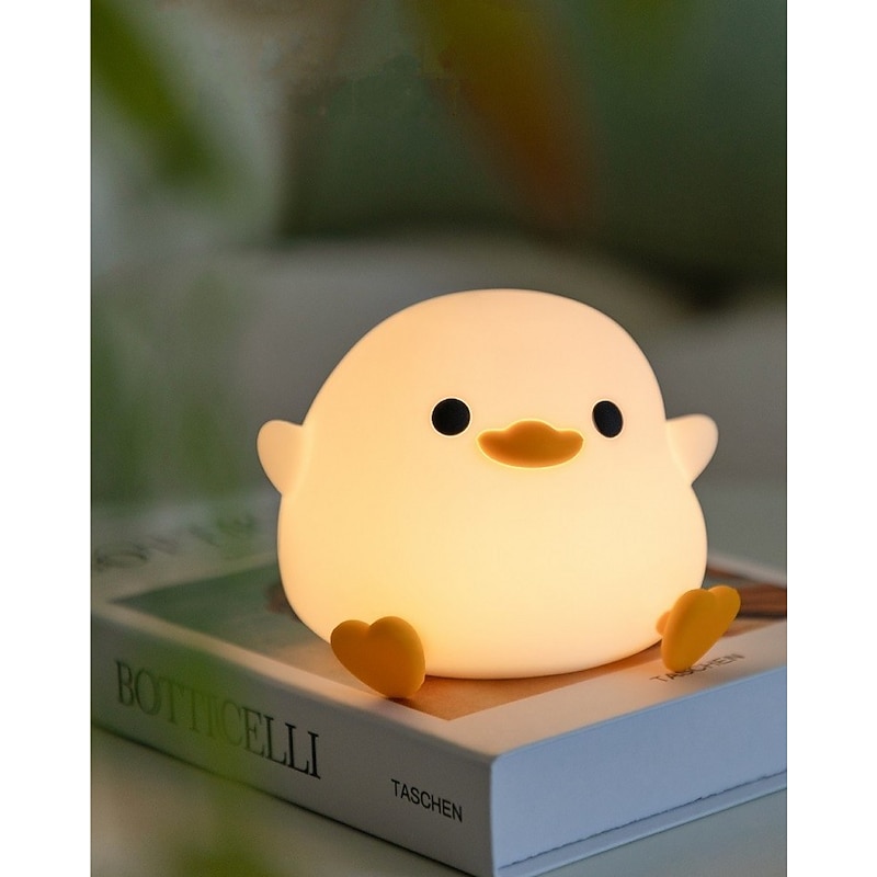 LED Cute Bean Duck Night Light Cute Animal Silicone Nursery Night Light Rechargeable Table Lamp Bedside Lamp with Touch Sensor for Bedrooms Living Room3