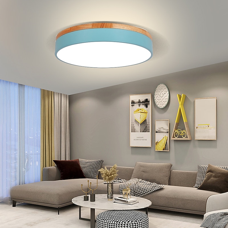 30 cm LED Ceiling Light Nordic Style Basic Flush Mount Lights Modern Metal Sector Painted Finishes Wood Yellow Black White Green Blue Gray Pink 110-120V 220-240V4