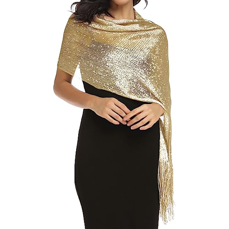 Glamorous Metallic Shawls with Tassel Wedding Guest Wraps and Round Buckle - Perfect for Evening Parties & Weddings dress to impress3