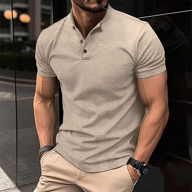 Men's Polo Shirt Golf Shirt Casual Holiday Henley Short Sleeve Fashion Basic Plain Classic Summer Regular Fit Black White Wine Army Green khaki Polo Shirt