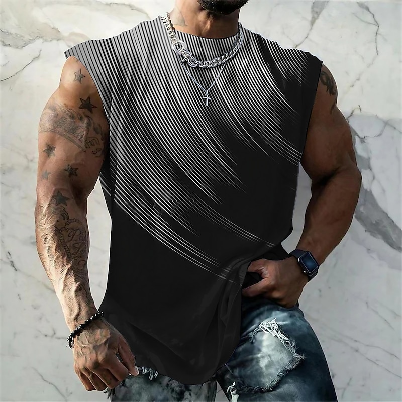 Men's Graphic Geometric Gothic Horror Gradual Vest Top Sleeveless T Shirt for Men Double Color T Shirt Sleeveless Cap Sleeve T shirt 3D Print Crew Neck Shirt Fashion Designer Muscle Daily Sports Gym