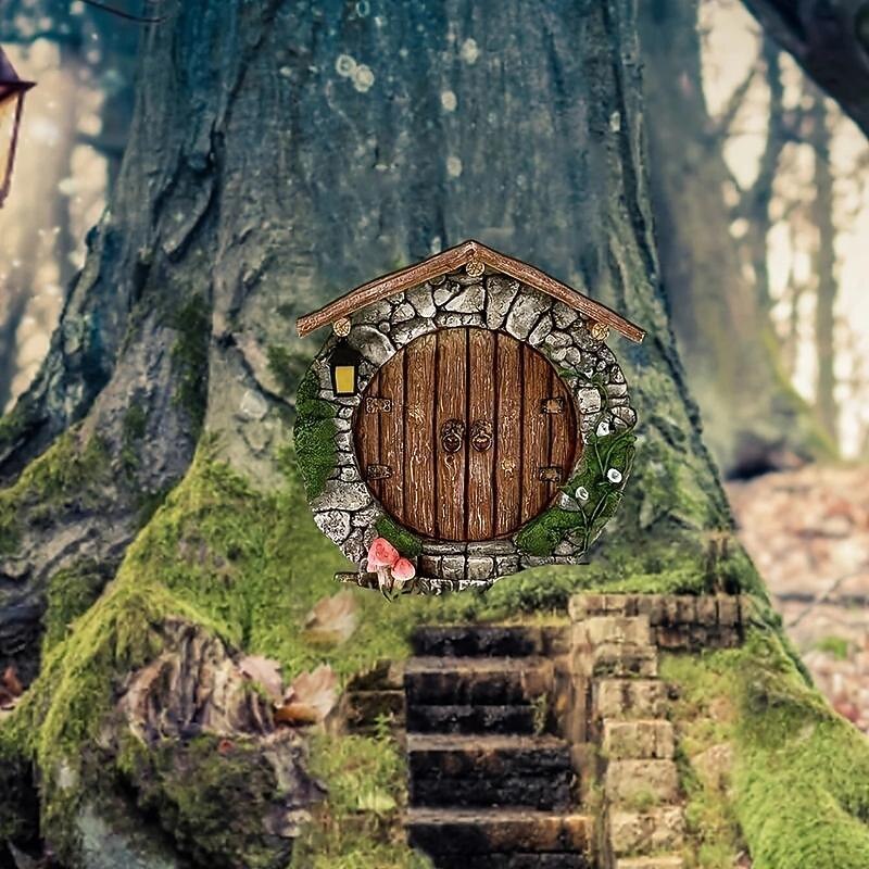 Miniature Fairy Gnome Door Figurines Elf Home For Yard Art Garden Tree Sculpture Decor Statues Decor Fairy Outdoor Garden2