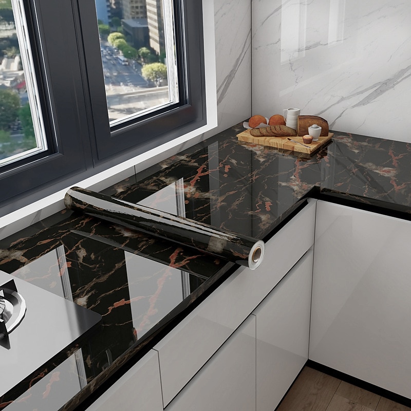 Cool Wallpapers Marble Wallpaper Wall Mural Peel Stick Sticker Self-Adhesive Oilproof High Temperature Waterproof Easily Removable Covering Kitchen Countertop Cabinet Shelf Liner 60x200cm/24
