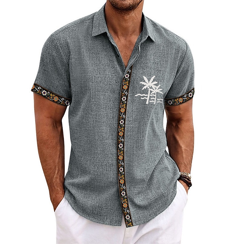 Men's Coconut Tree Tropical Plants Shirt Summer Hawaiian Shirt Aloha Shirt Short Sleeves Shirt Turndown Fashion Designer Casual Outdoor Street Casual Black Green Gray S M L