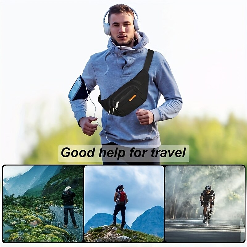 Black Waterproof Waist Bag – Multi-Pocket Fanny Pack for Travel, Hiking, Running, and Outdoor Sports4
