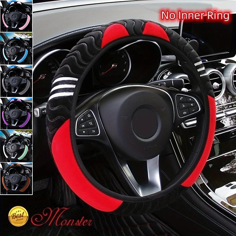 Plush Anti-Slip Car Steering Wheel Cover - Universal 15 Inch Protector for Comfortable Driving - Little Monster Design Accessory
