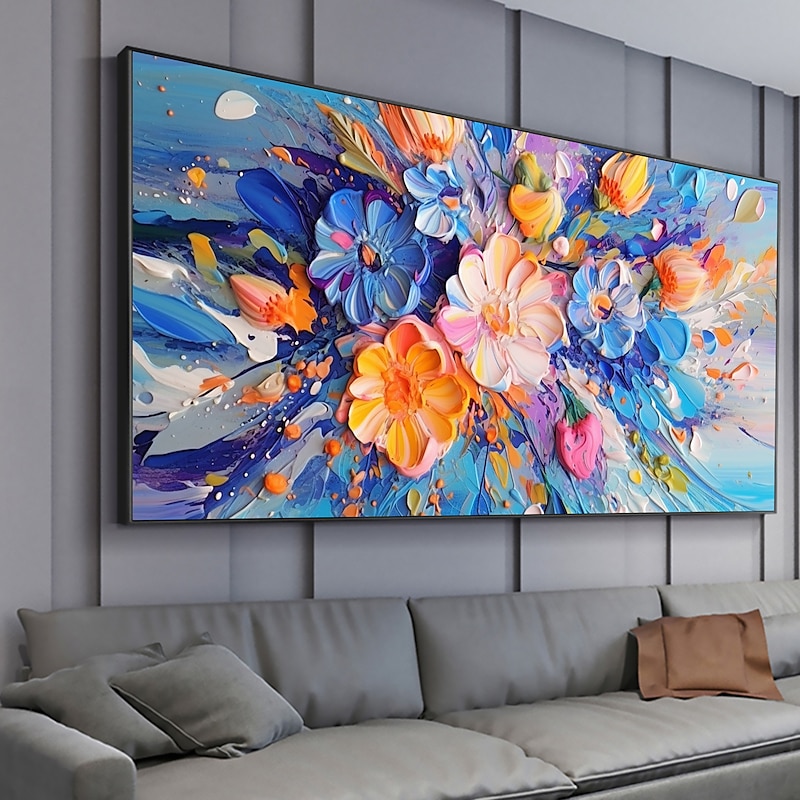 Handmade Oil Painting Canvas Wall Art Decor Original Colored flowers Abstract Scenery Painting for Home Decor With Stretched Frame/Without Inner Frame Painting 9