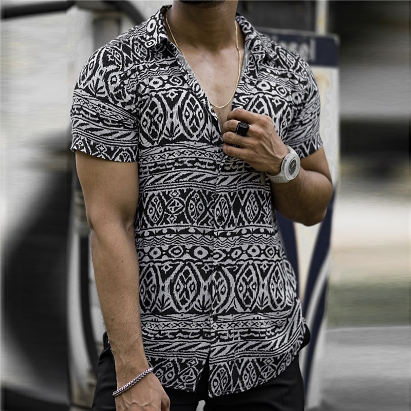 Men's Floral Tribal Vintage Shirt Boho Shirt Summer Hawaiian Shirt Short Sleeves Shirt Turndown Fashion Streetwear Designer Outdoor Street Casual Black Purple Orange S M L3