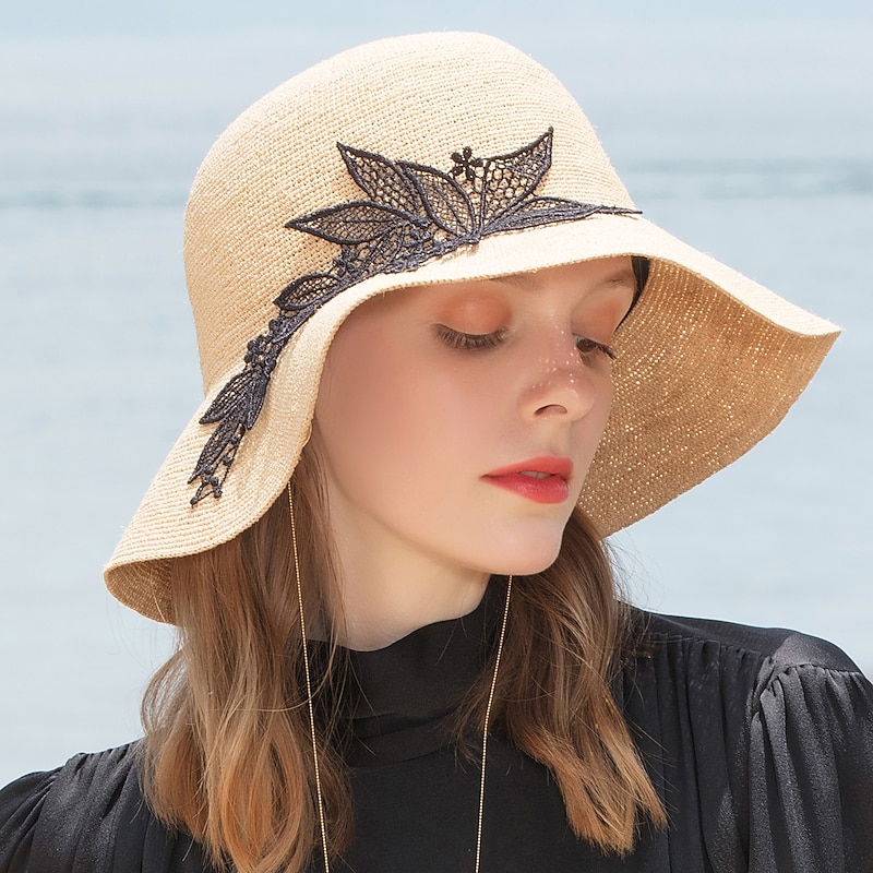 Hats Fiber Bucket Hat Straw Hat Sun Hat Casual Holiday Lady Sun Protection With Lace Headpiece Headwear