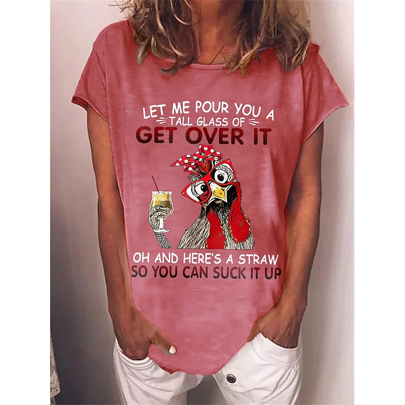 Women's T Shirt Basic Letter Print Short Sleeve Regular Tops Round Neck Daily Weekend Black White Pink Gray Summer2