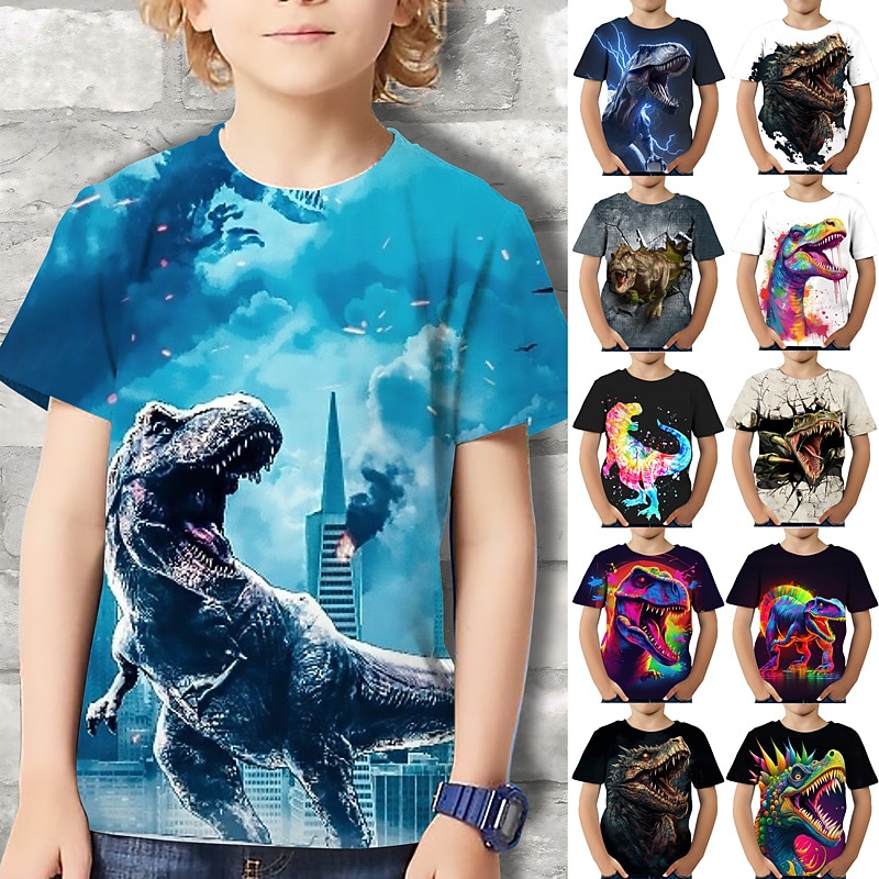 Boys 3D Graphic Animal Dinosaur T shirt Tee Short Sleeve 3D Print Summer Spring Active Sports Fashion Polyester Kids 3-12 Years Outdoor Casual Daily Regular Fit